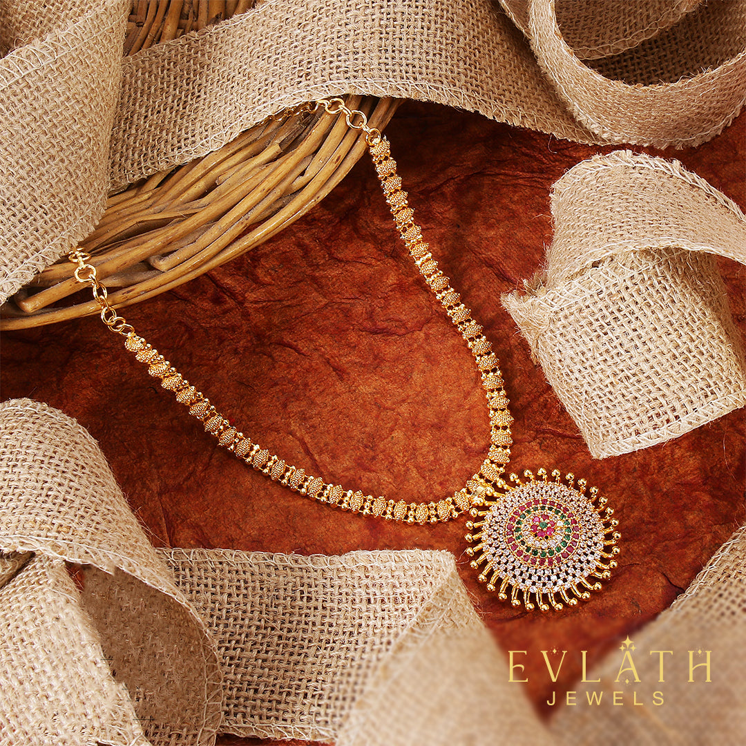 Premium quality gold-plated Radiant Sunbeam Multicolored Stone pendant set - Evlath Jewels