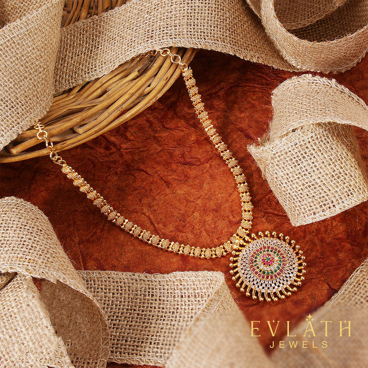 Premium quality gold-plated Radiant Sunbeam Multicolored Stone pendant set - Evlath Jewels