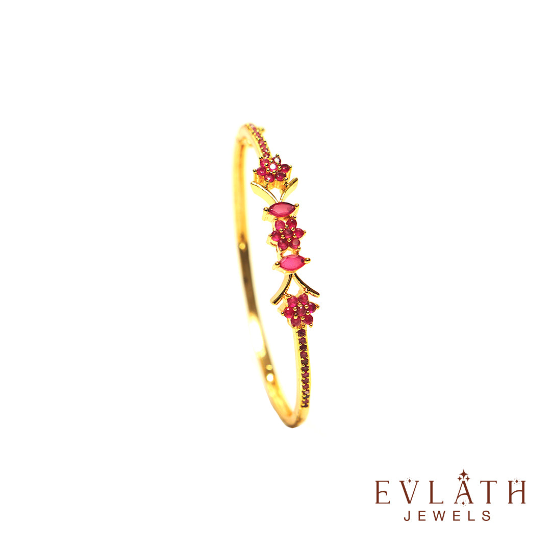 Premium Gold-Plated Bangles with Ruby Stone Detailing, Adjustable Fit - Evlath Jewels.