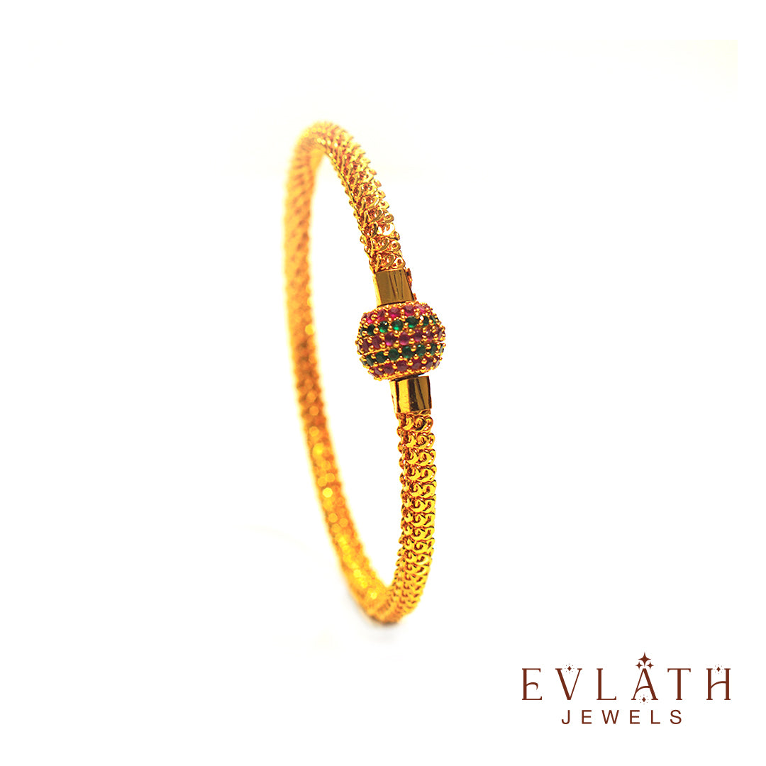 Premium Gold-Plated Bangles with Ruby, Green, and Multicolored Stones - Evlath Jewels