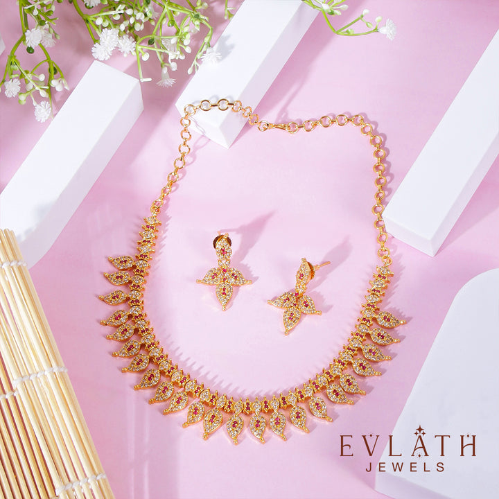 premium  Gold-Plated Ruby & White Stone Necklace - Evlath Jewels