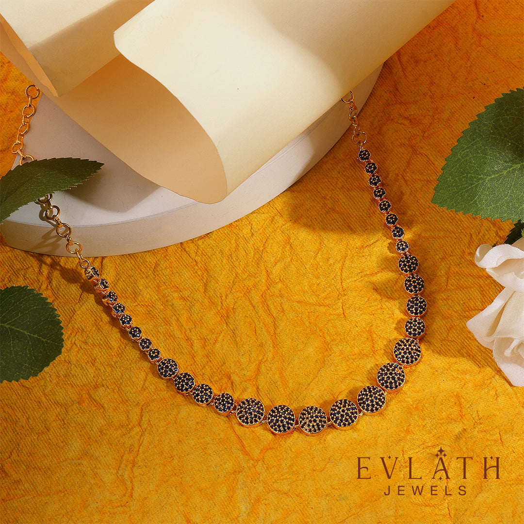 Premium Quality Gold Plated Blue Sapphire Stone Beads Studded Necklace - Evlath Jewels.