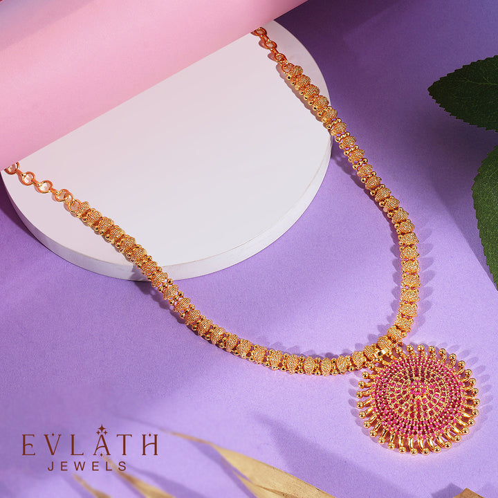 Premium quality gold-plated Radiant Sunbeam Ruby Stone pendant set - Evlath Jewels