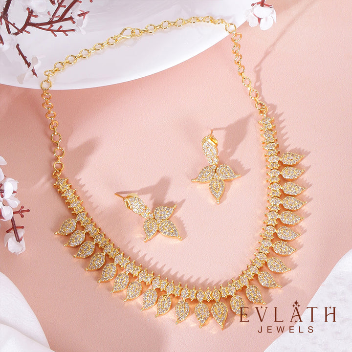 Radiant Gold-Plated AD White Stone Necklace - Evlath Jewels