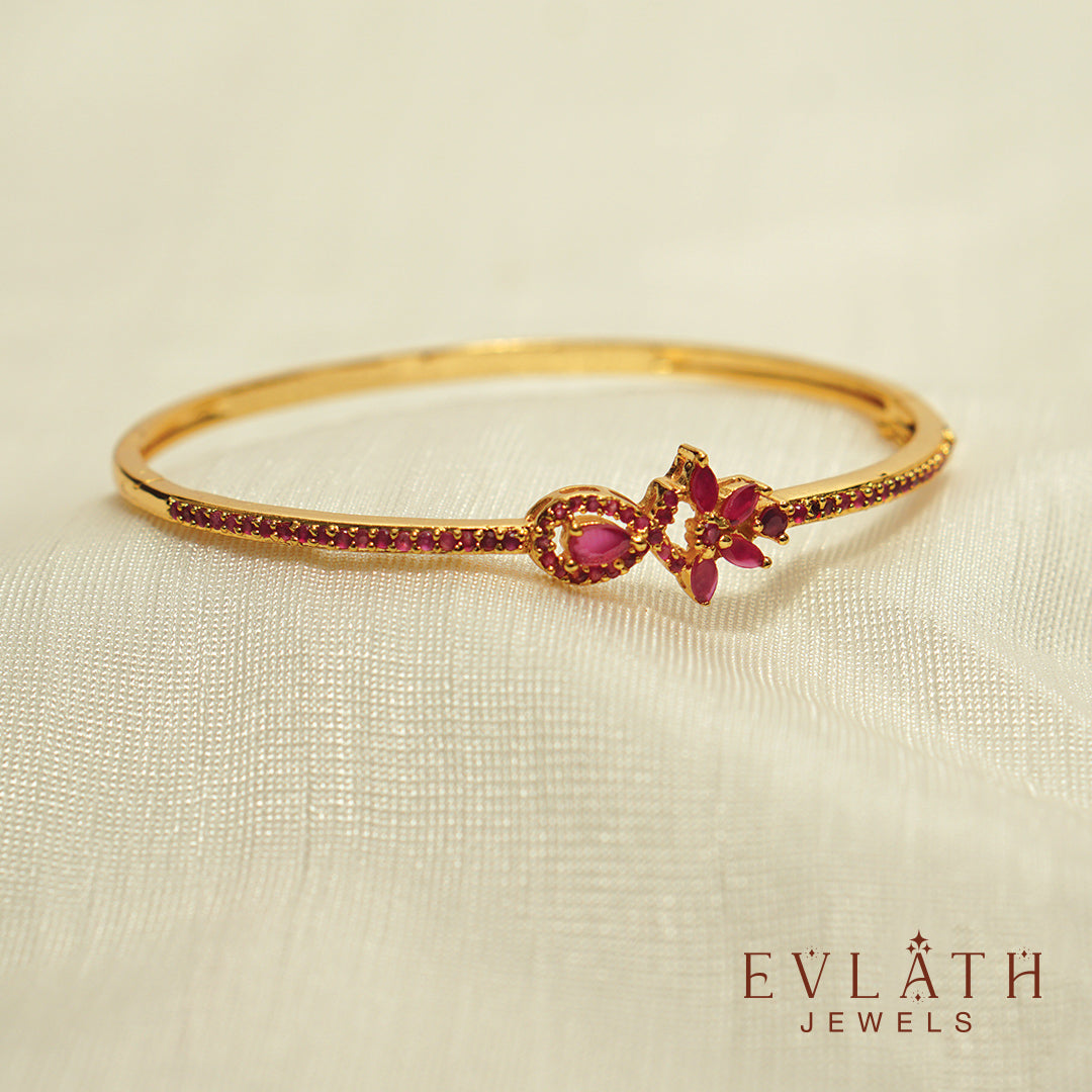 Premium Gold-Plated AD and Ruby Stone-Studded Opal Bangles – Evlath Jewels