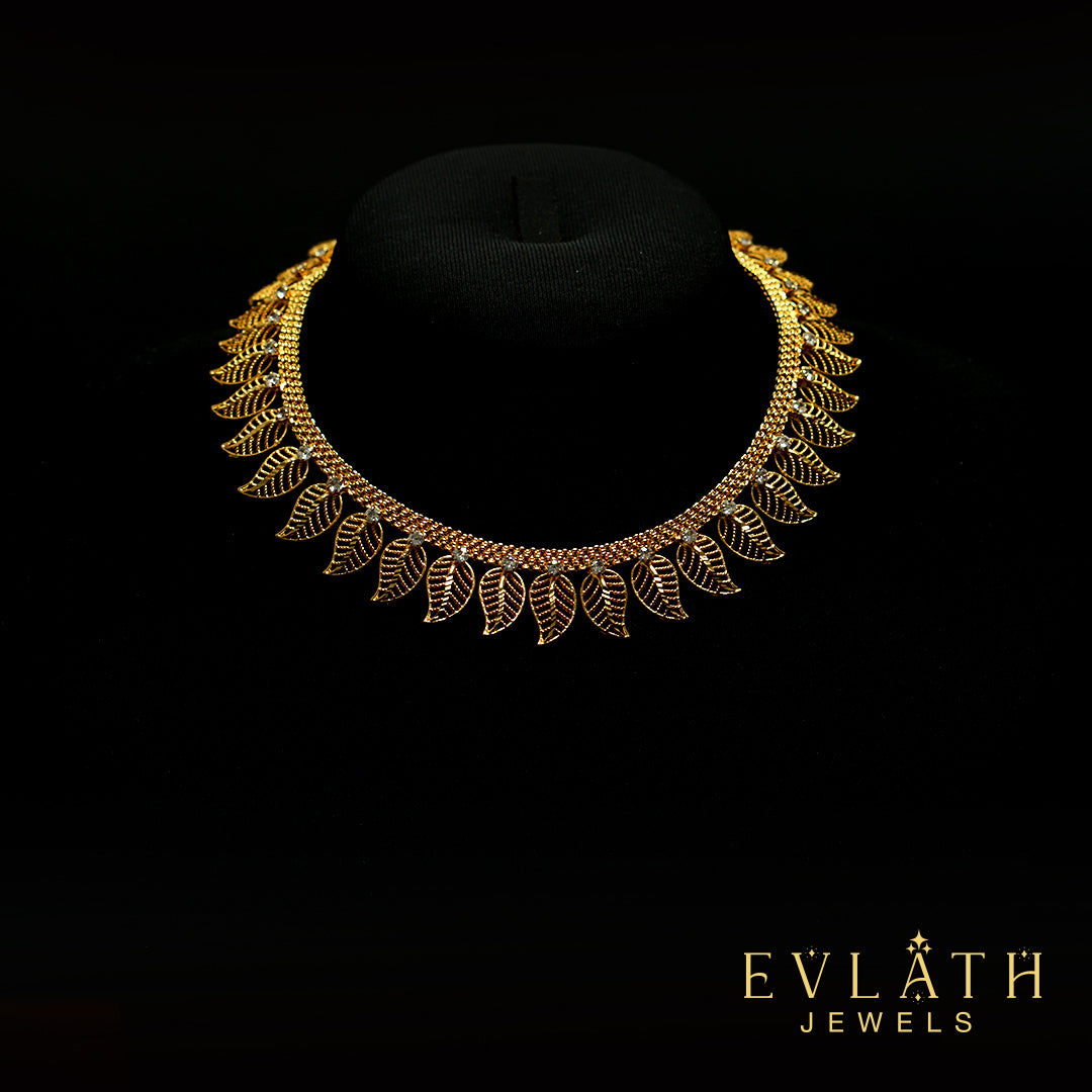 Premium Quality Gold Plated Leaf Shaped AD Stone Necklace - Evlath Jewels