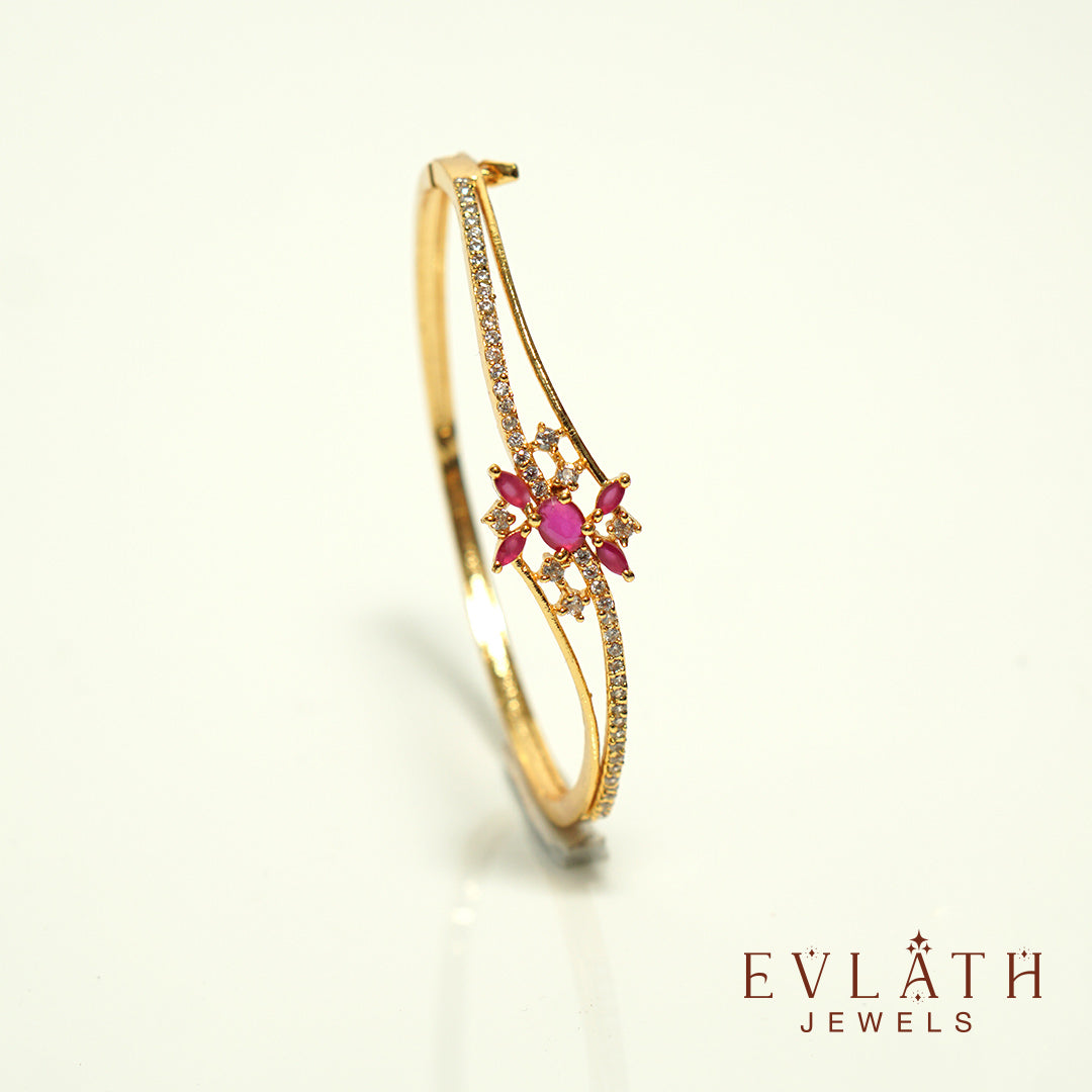 Premium Gold-Plated AD and Ruby Stone-Studded Adjustable Bangles – Evlath Jewels