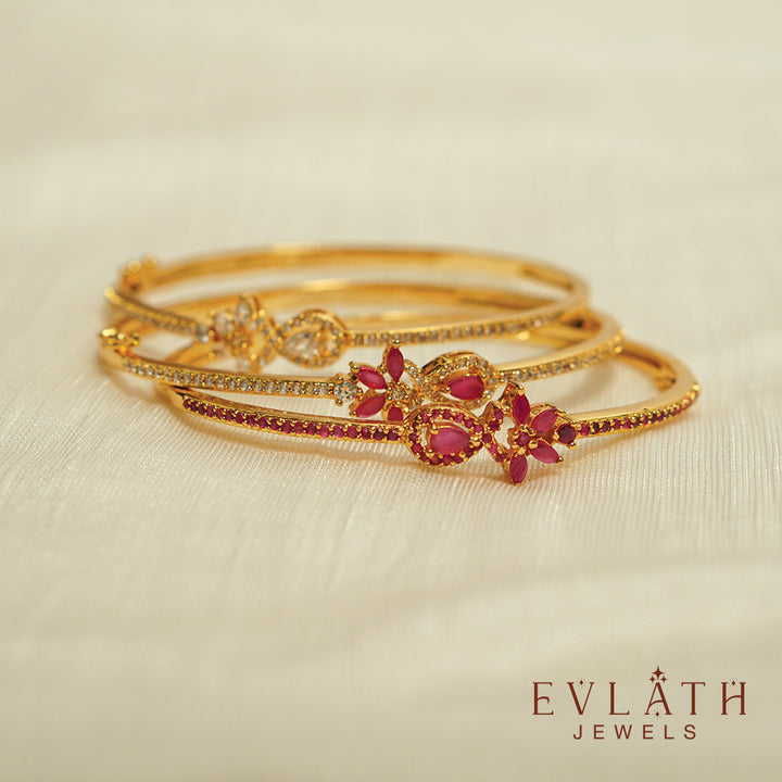 Premium Gold-Plated CZ Stone-Studded Openable Bangles – Evlath Jewels