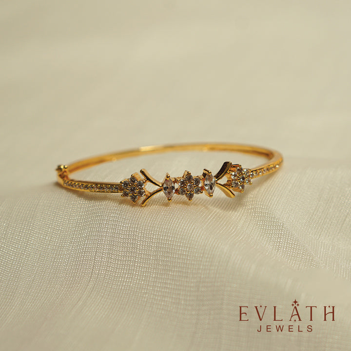 Premium Gold-Plated Bangles with White Stone Detailing, Adjustable Fit - Evlath Jewels