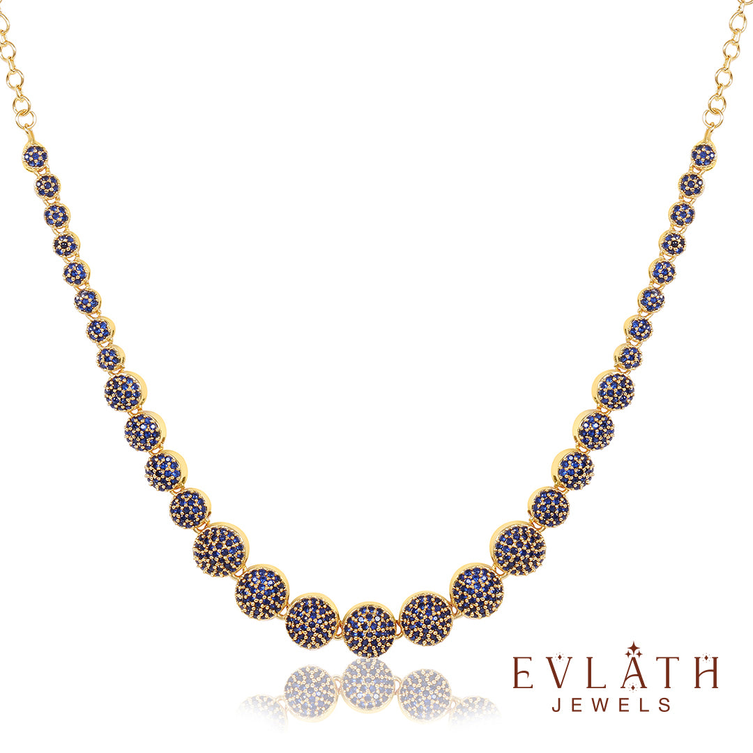 Premium Quality Gold Plated Blue Sapphire Stone Beads Studded Necklace - Evlath Jewels.