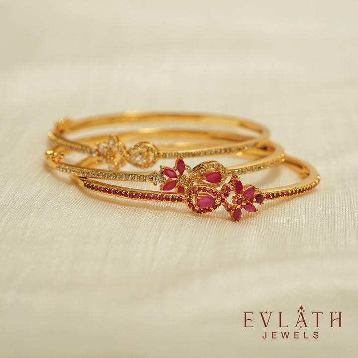 Premium Gold-Plated Red Ruby Stone-Studded Openable Bangles – Evlath Jewels