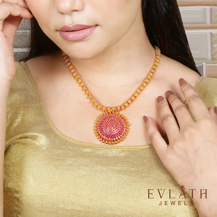 Premium quality gold-plated Radiant Sunbeam Ruby Stone pendant set - Evlath Jewels