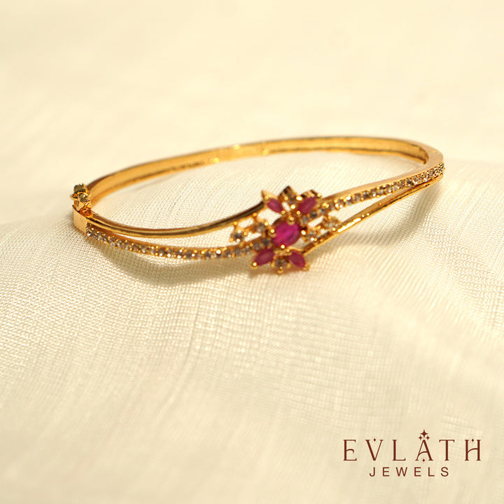 Premium Gold-Plated Ruby Stone Openable Bangle – Evlath Jewels
