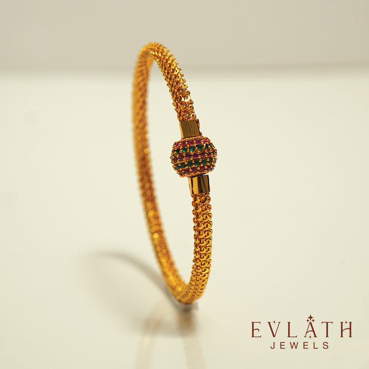 Premium Gold-Plated Bangles with Ruby, Green, and Multicolored Stones - Evlath Jewels
