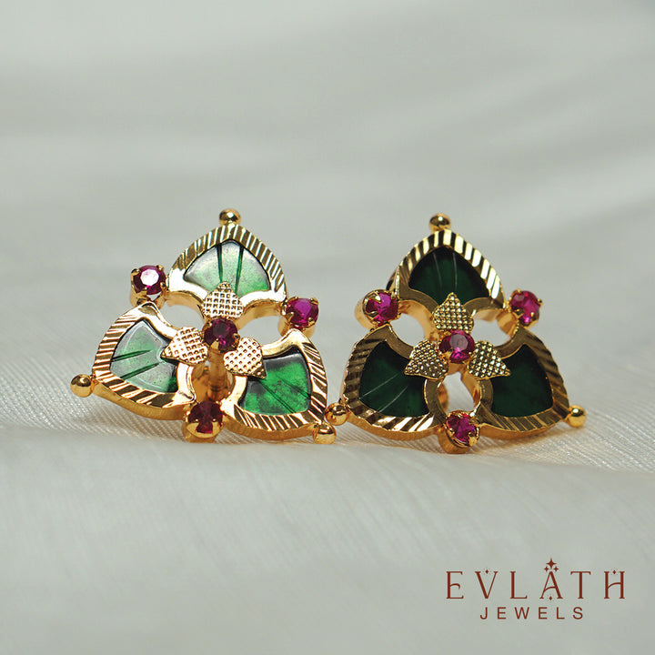 Elegant Gold-Plated Palakka Petals Ear Studs: Premium Quality Tradition - Evlath Jewels