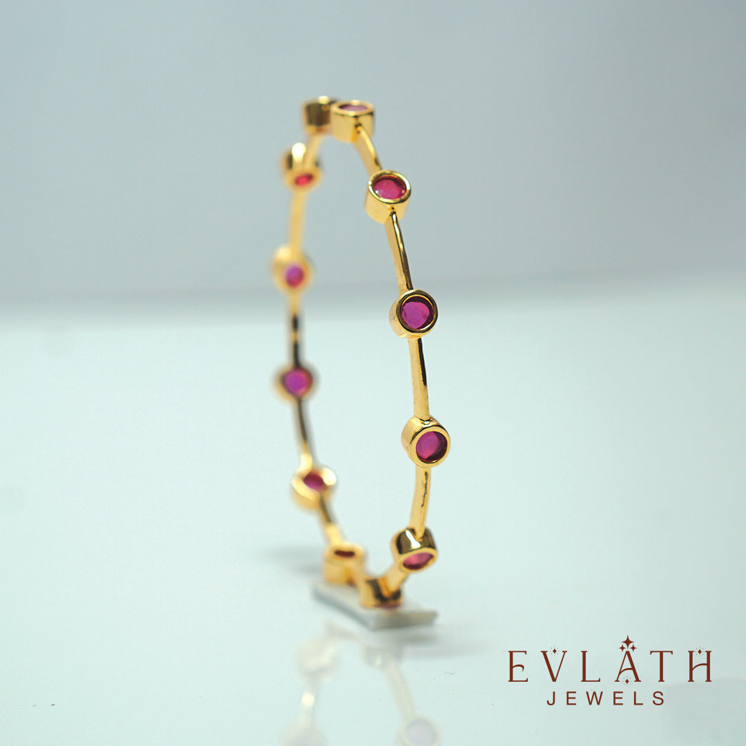 Elegant Gold-Plated Bangle Set with Radiant Ruby Stones – Evlath Jewels