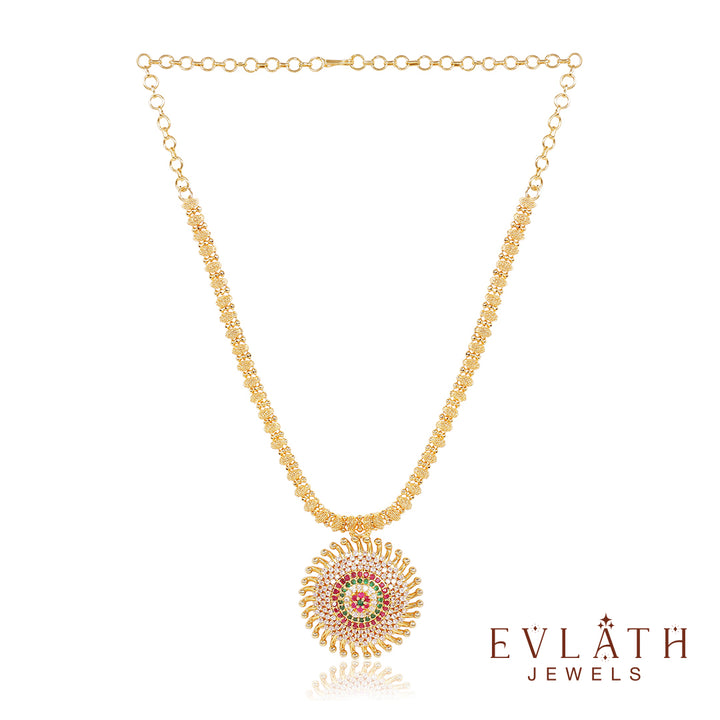 Premium quality gold-plated Radiant Sunbeam Multicolored Stone pendant set - Evlath Jewels