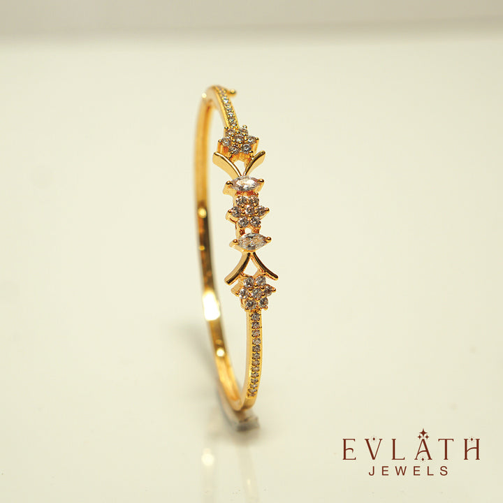 Premium Gold-Plated Bangles with White Stone Detailing, Adjustable Fit - Evlath Jewels