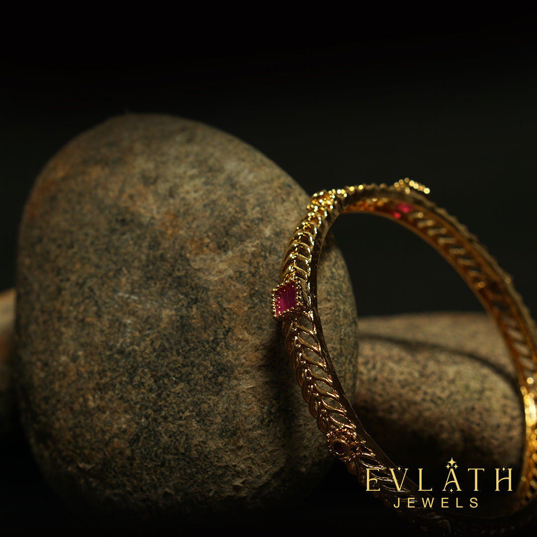 Premium-quality gold-plated square-shaped ruby stone bangles – Evlath Jewels