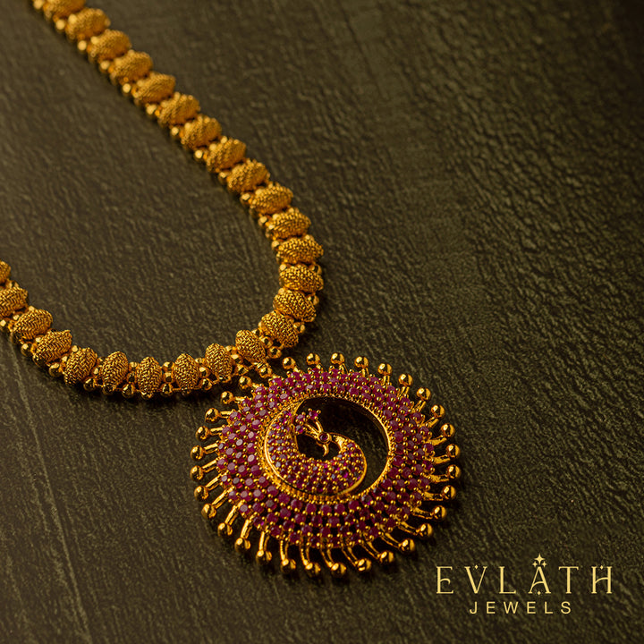 Premium quality gold-plated peacock ruby Stone pendant set - Evlath Jewels