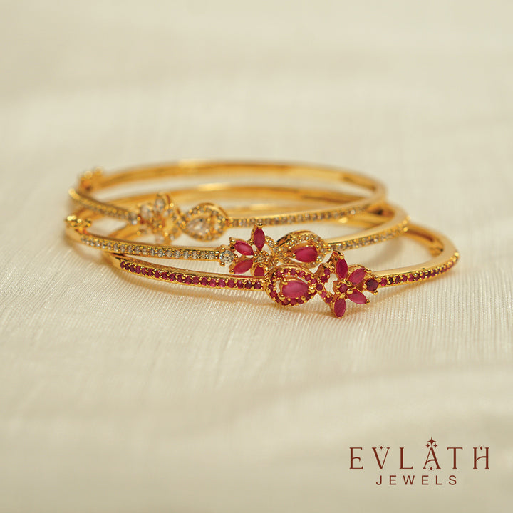Premium Gold-Plated AD and Ruby Stone-Studded Opal Bangles – Evlath Jewels