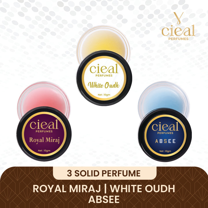 CIEAL Solid Perfume Set of 3 – Royal Miraj | White Oud | Absee