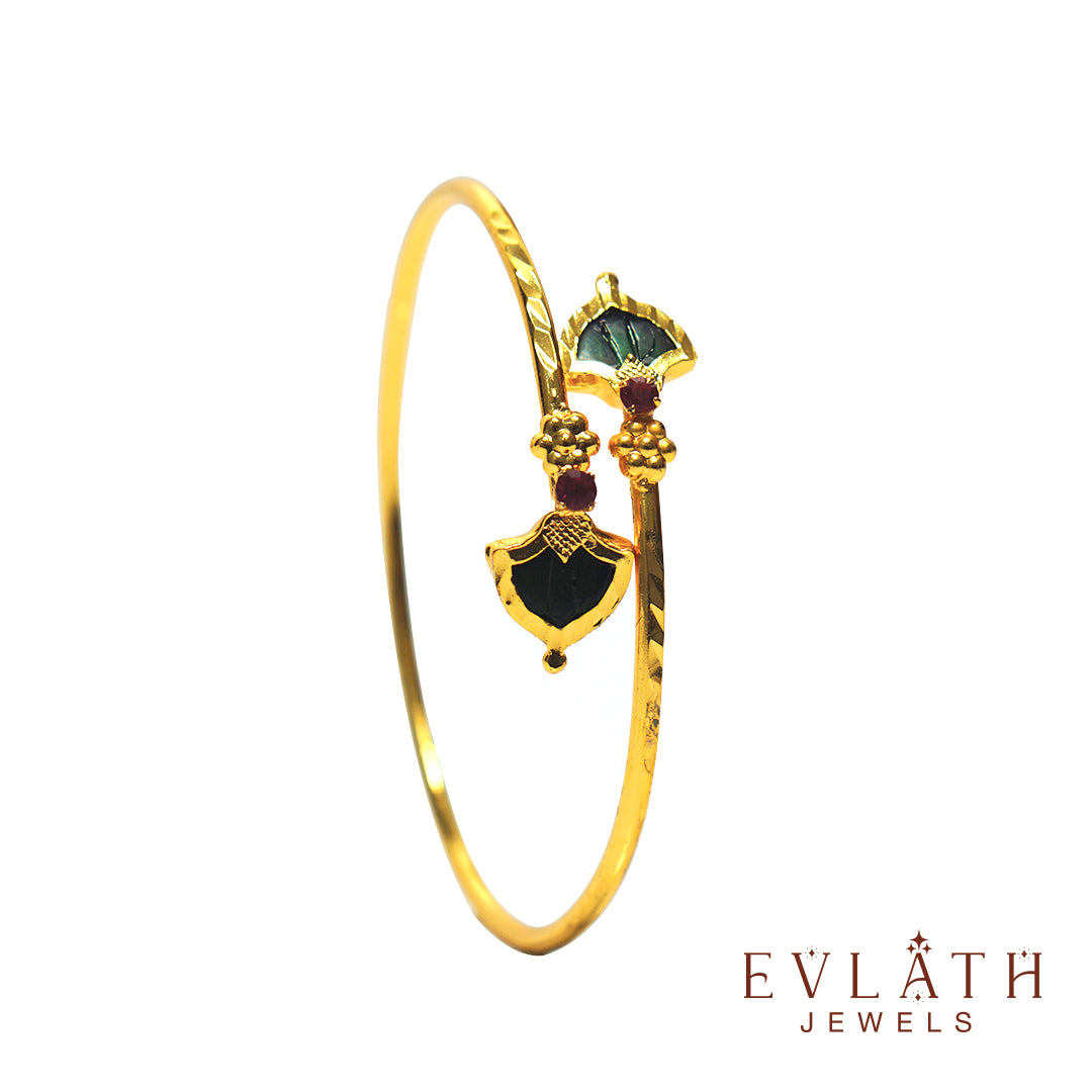 Gold-Plated Green Palakka Necklace, Adjustable Bangle & Earring Combo Set - Evlath jewels