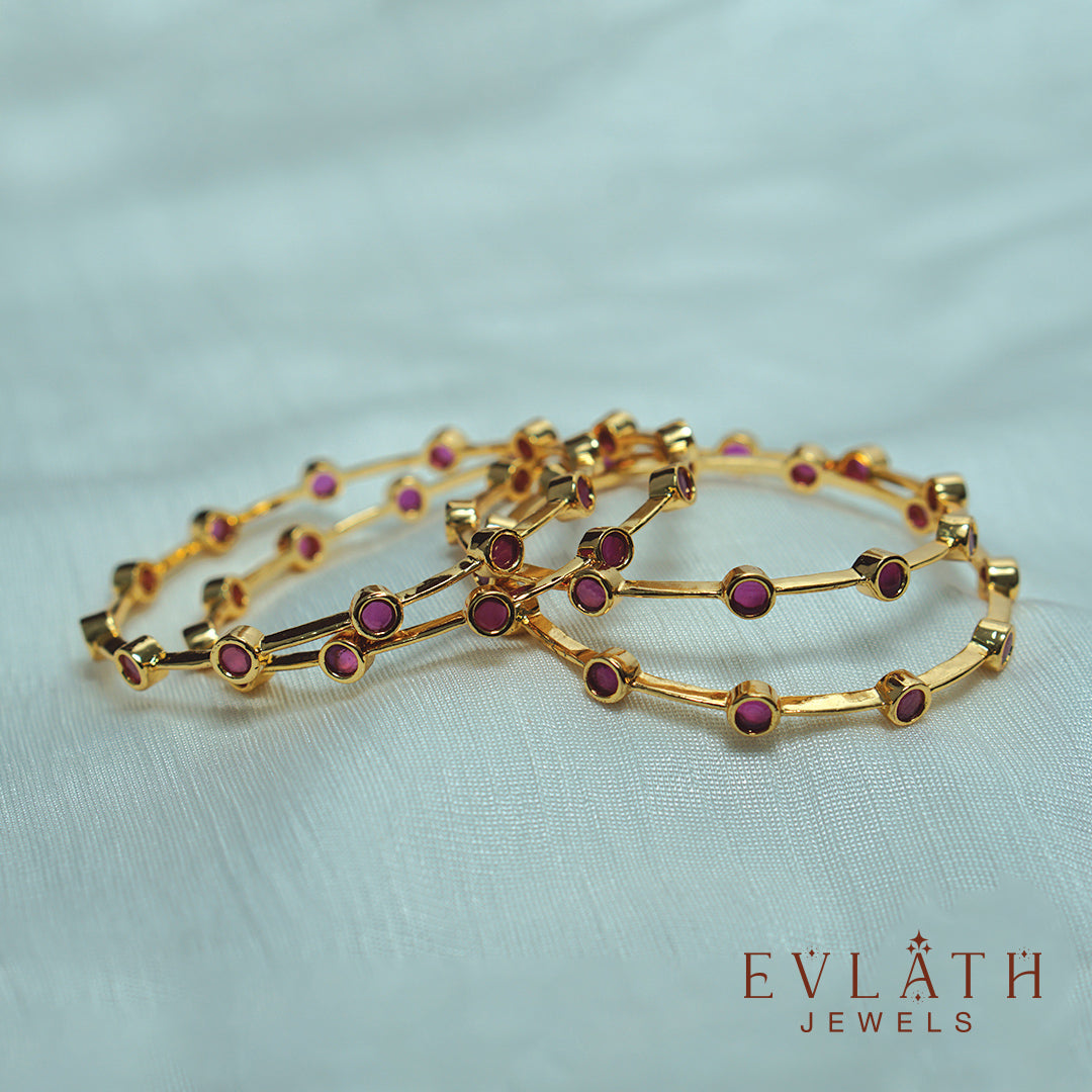Elegant Gold-Plated Bangle Set with Radiant Ruby Stones – Evlath Jewels