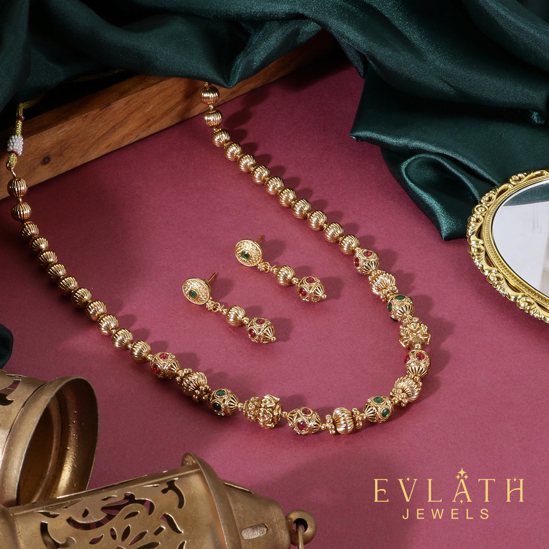 Traditional Multi-Colour Long Ruby & Emerald Stone Saree Chain – Evlath Jewels.