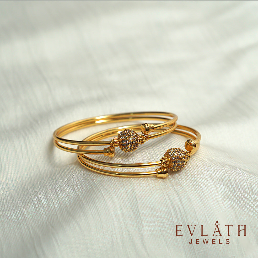 Premium-Quality Gold-Plated White Stone Bangles - Evlath Jewels