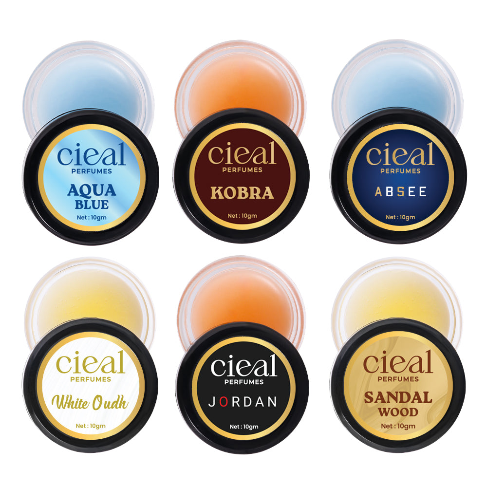 CIEAL Solid Perfume Set of 6 – Aqua Blue | Kobra | Absee | White Oud | Jordan | Sandalwood