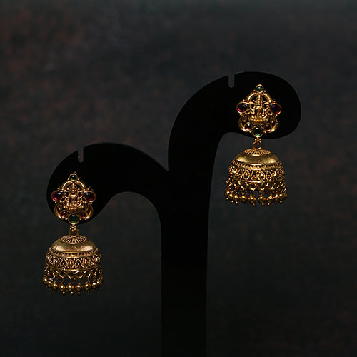 Small Antique Lakshmi Temple Stone Jhumka Earrings – Evlath Jewels