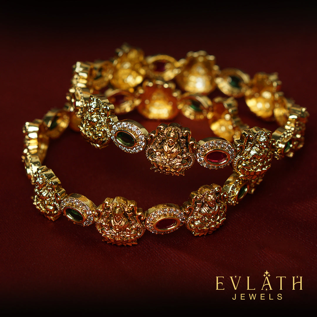 Premium-Quality Multi-Colored Antique Lakshmi Bangles – Evlath Jewels