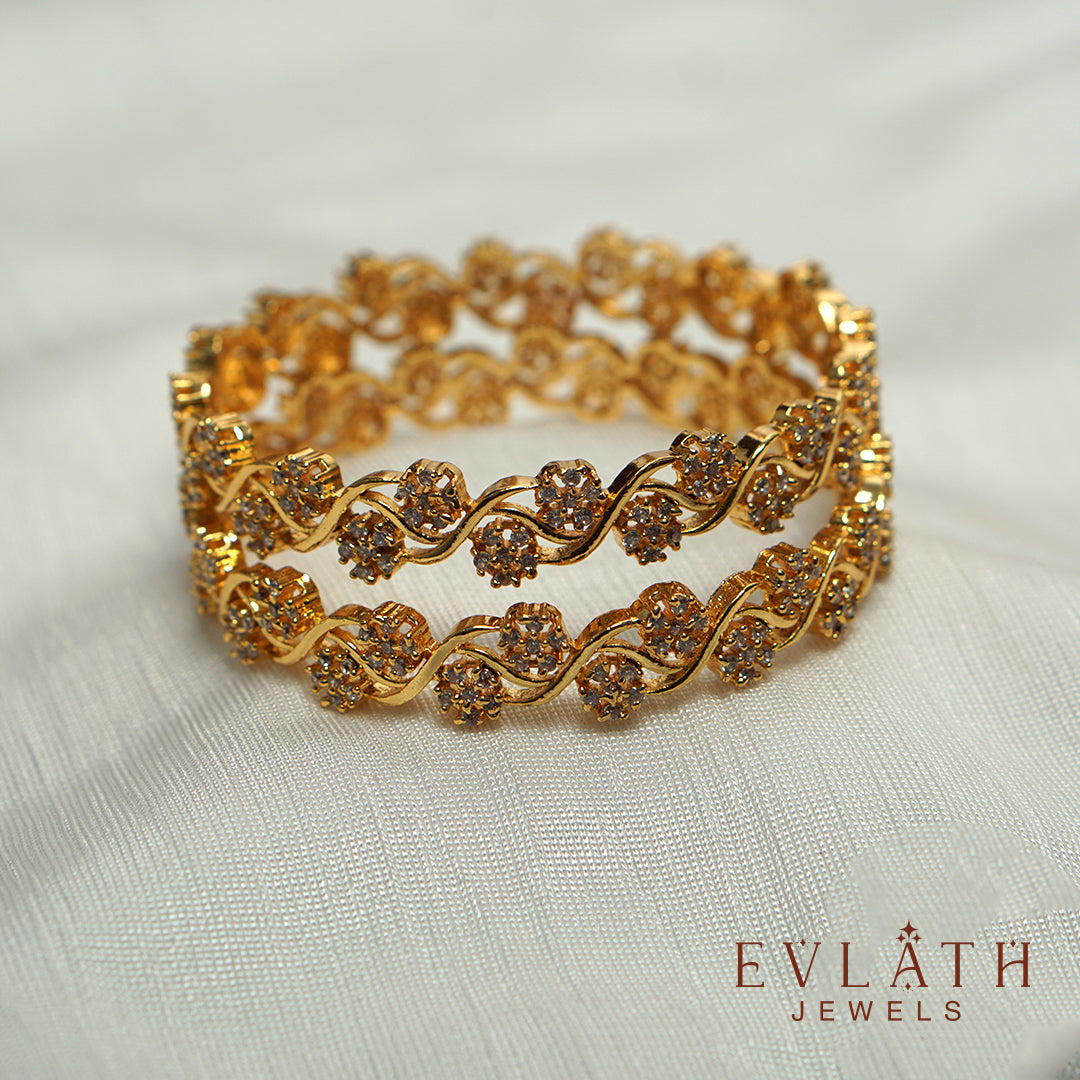 Premium Gold-Plated Floral AD Stone Bangles - Evlath Jewels
