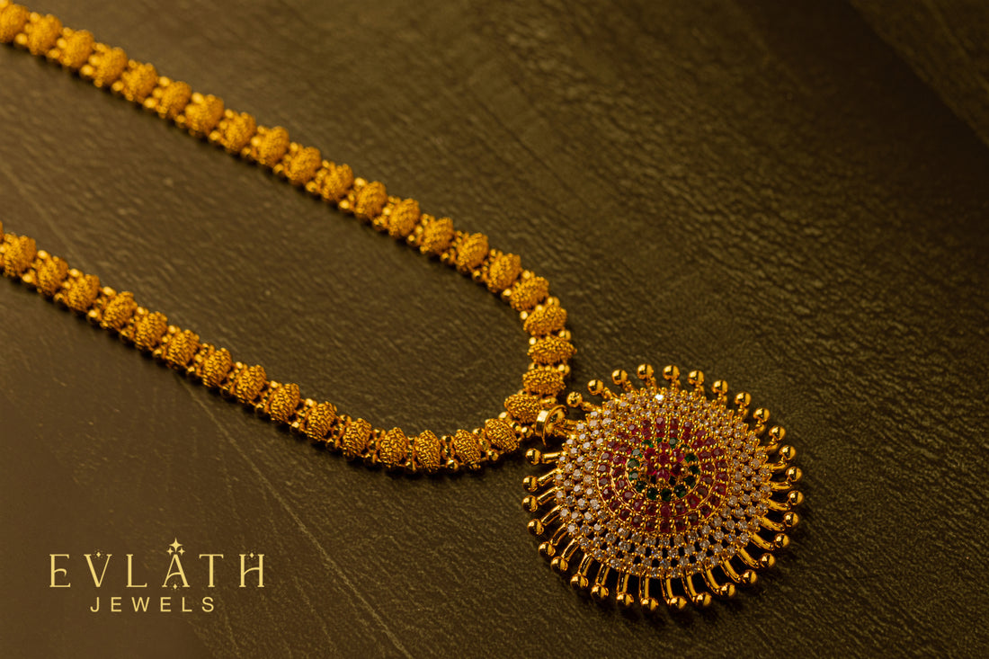 Premium quality gold-plated Radiant Sunbeam Multicolored Stone pendant set - Evlath Jewels