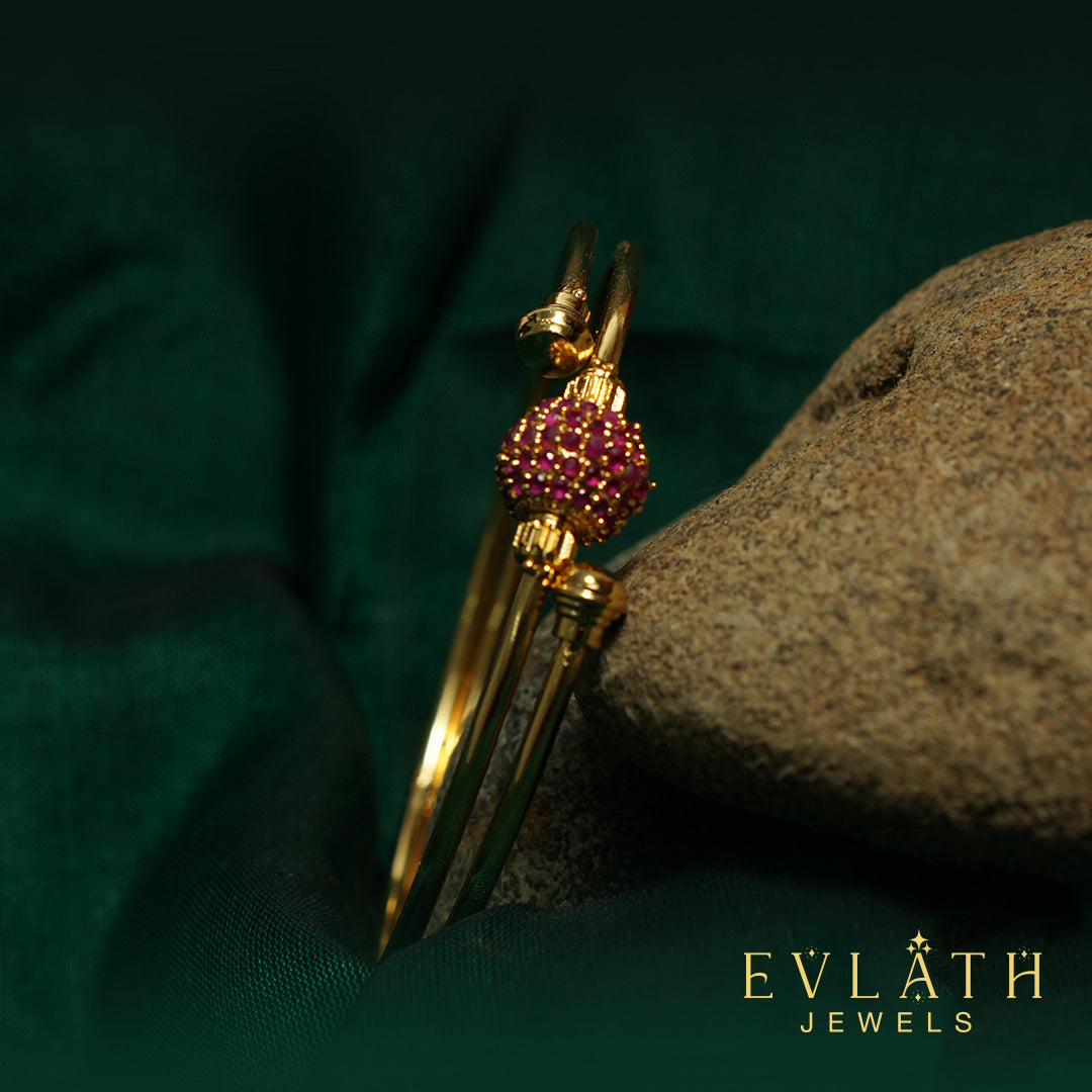 Premium-Quality Gold-Plated  Ruby  Stone Bangles - Evlath Jewels