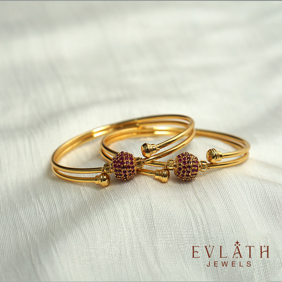 Premium-Quality Gold-Plated  Ruby  Stone Bangles - Evlath Jewels