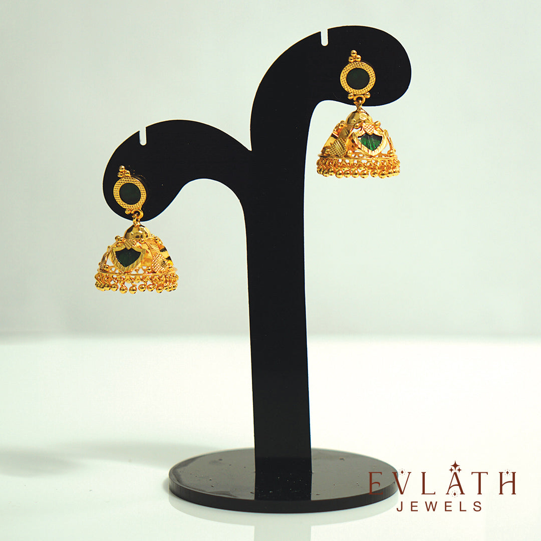 Gold Plated Traditional Palakka Jhumka Set - Evlath Jewels