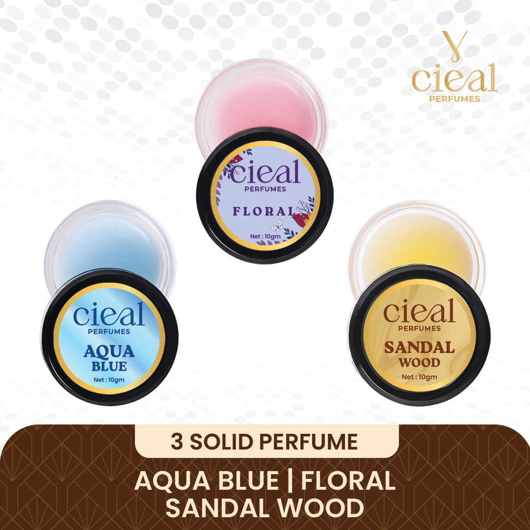 CIEAL Solid Perfume Set of 3 – Aqua Blue | Floral | Sandalwood