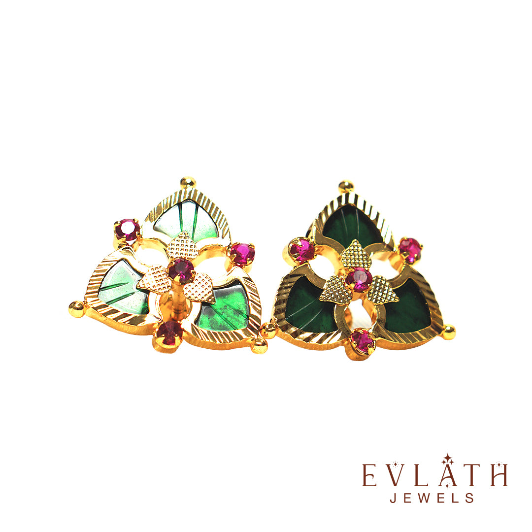 Elegant Gold-Plated Palakka Petals Ear Studs: Premium Quality Tradition - Evlath Jewels