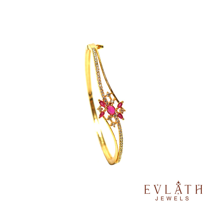 Premium Gold-Plated AD and Ruby Stone-Studded Adjustable Bangles – Evlath Jewels