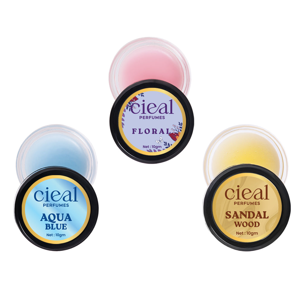 CIEAL Solid Perfume Set of 3 – Aqua Blue | Floral | Sandalwood