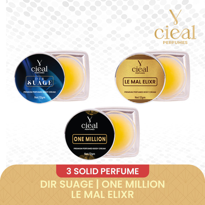 CIEAL Premium Solid Perfume Set of 3 – Inspired by DIR SUAGE, ONE MILLION,LE MAL ELIXR (MEN)
