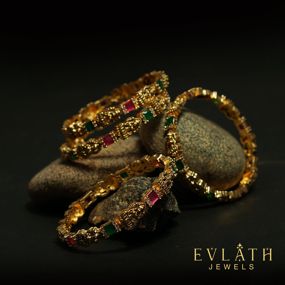 Antique Lakshmi Bangles with Ruby & Emerald Elegance – Evlath Jewels