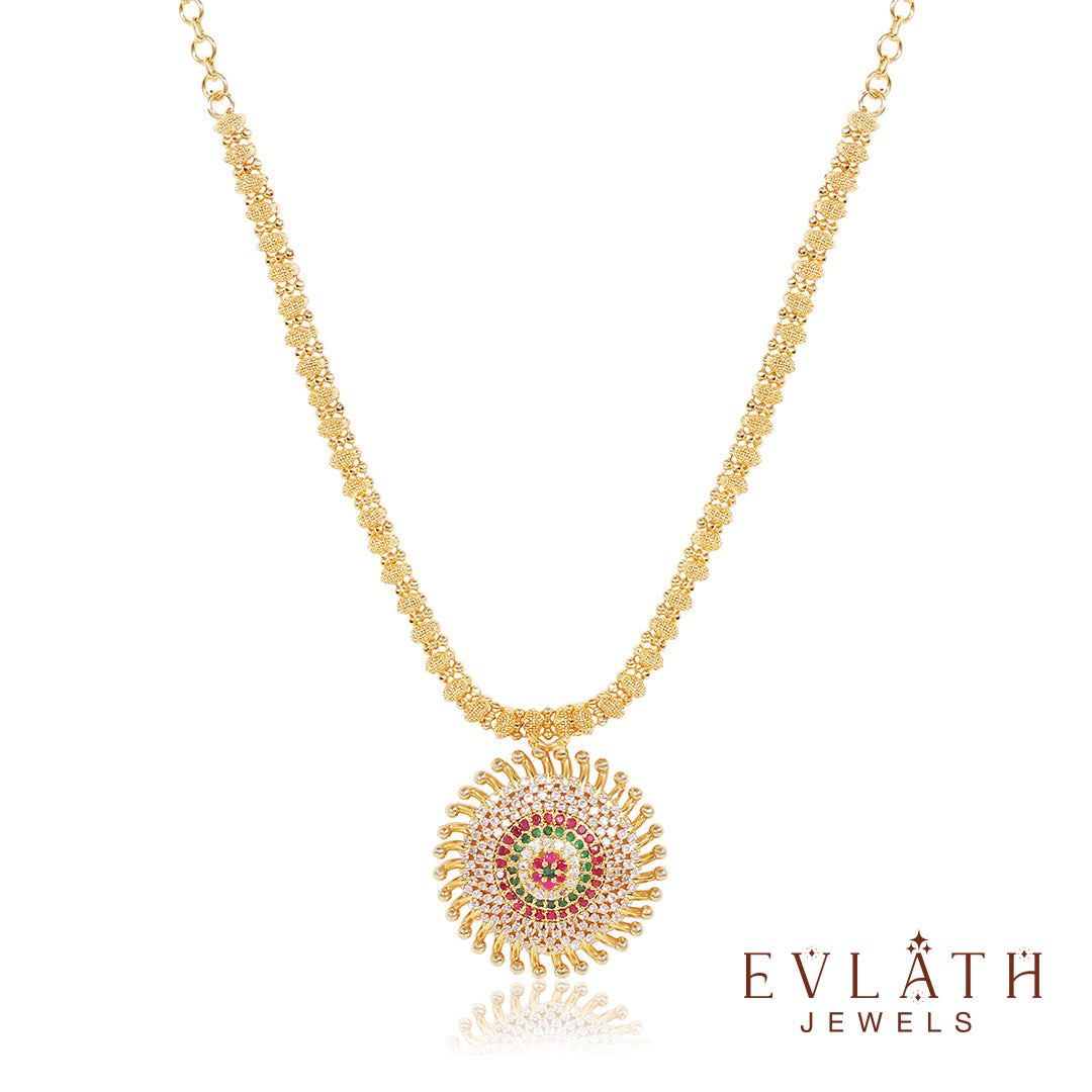 Premium quality gold-plated Radiant Sunbeam Multicolored Stone pendant set - Evlath Jewels