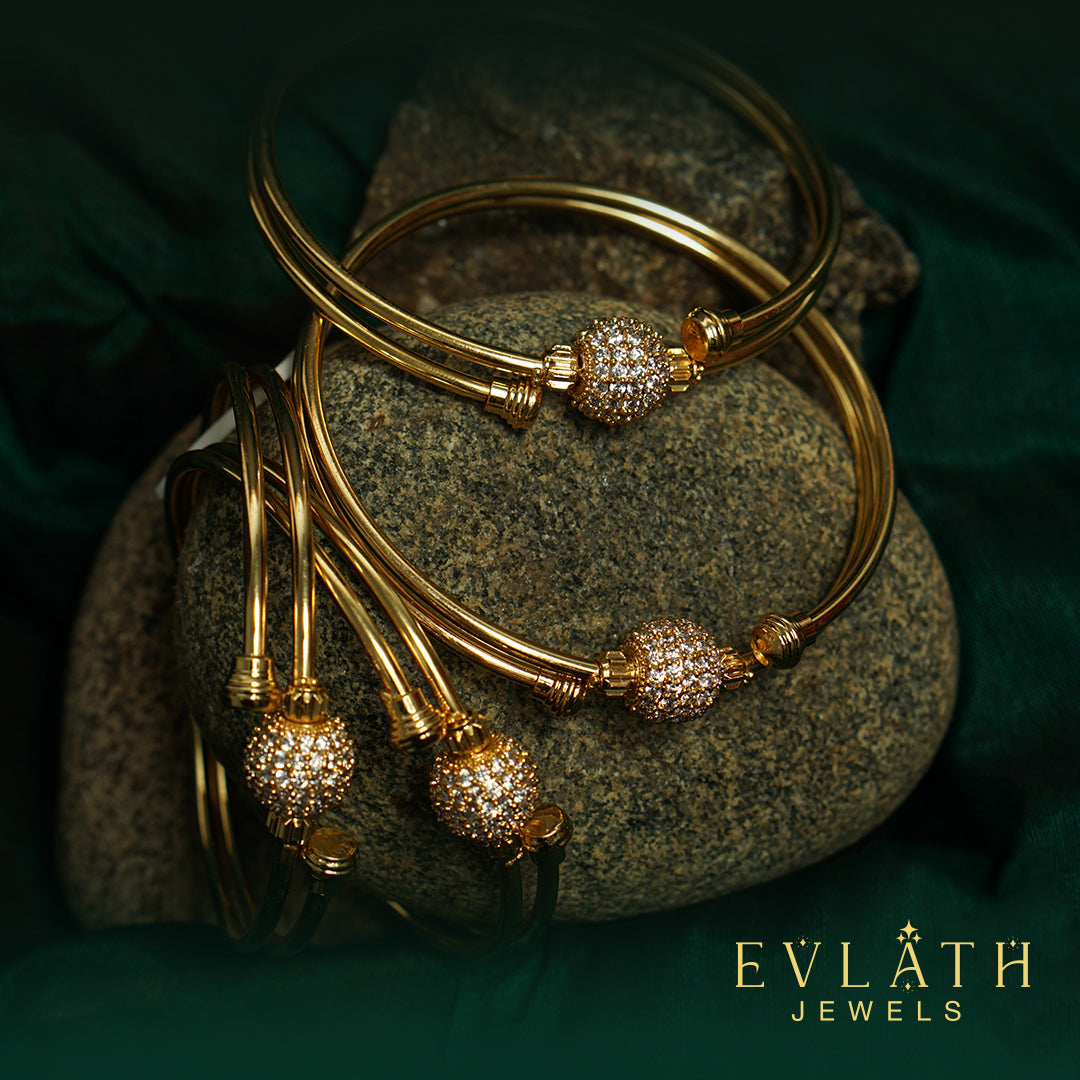 Premium-Quality Gold-Plated White Stone Bangles - Evlath Jewels