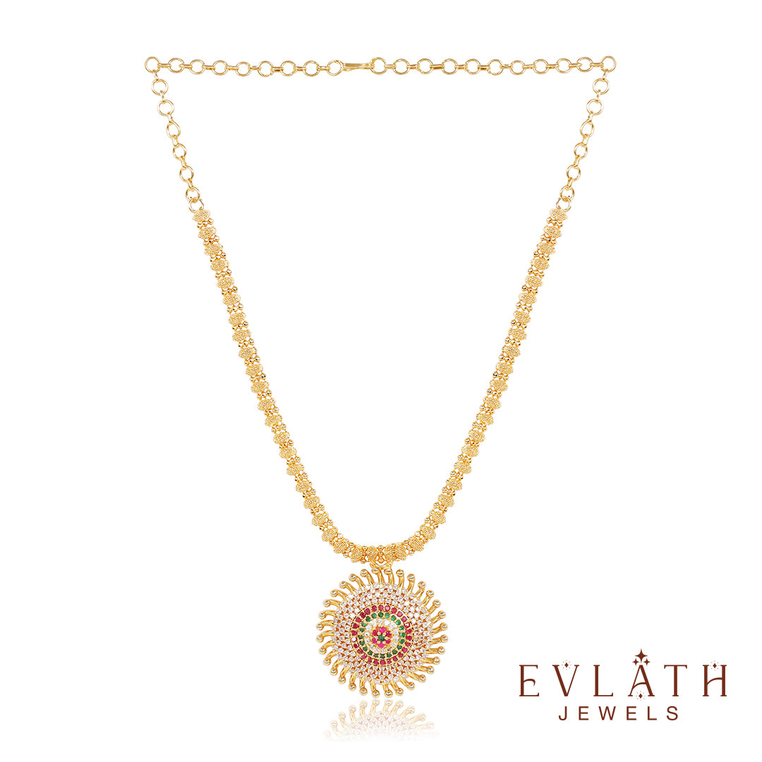 Premium quality gold-plated Radiant Sunbeam Multicolored Stone pendant set - Evlath Jewels