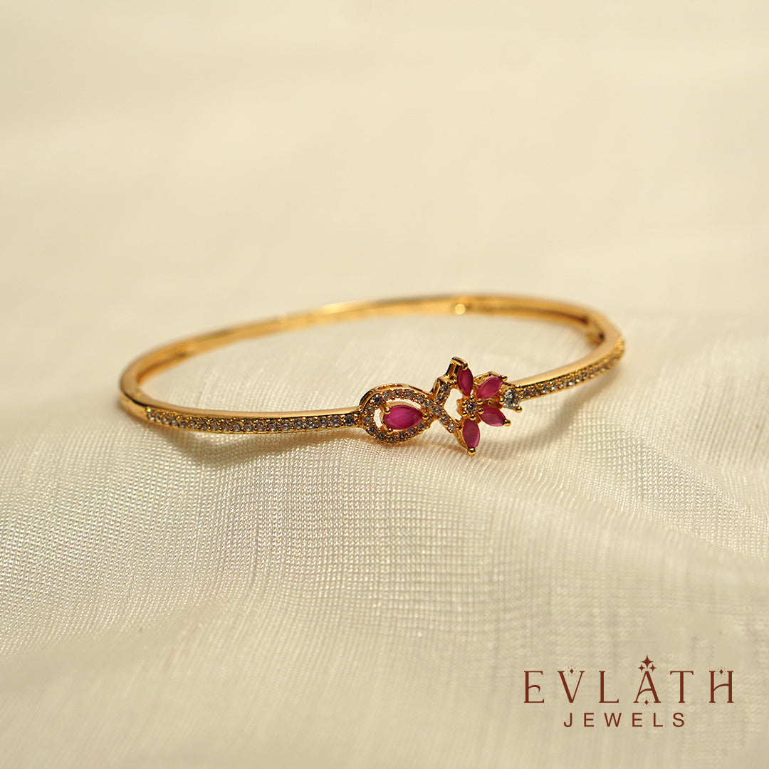 Premium Gold-Plated Red Ruby Stone-Studded Openable Bangles – Evlath Jewels