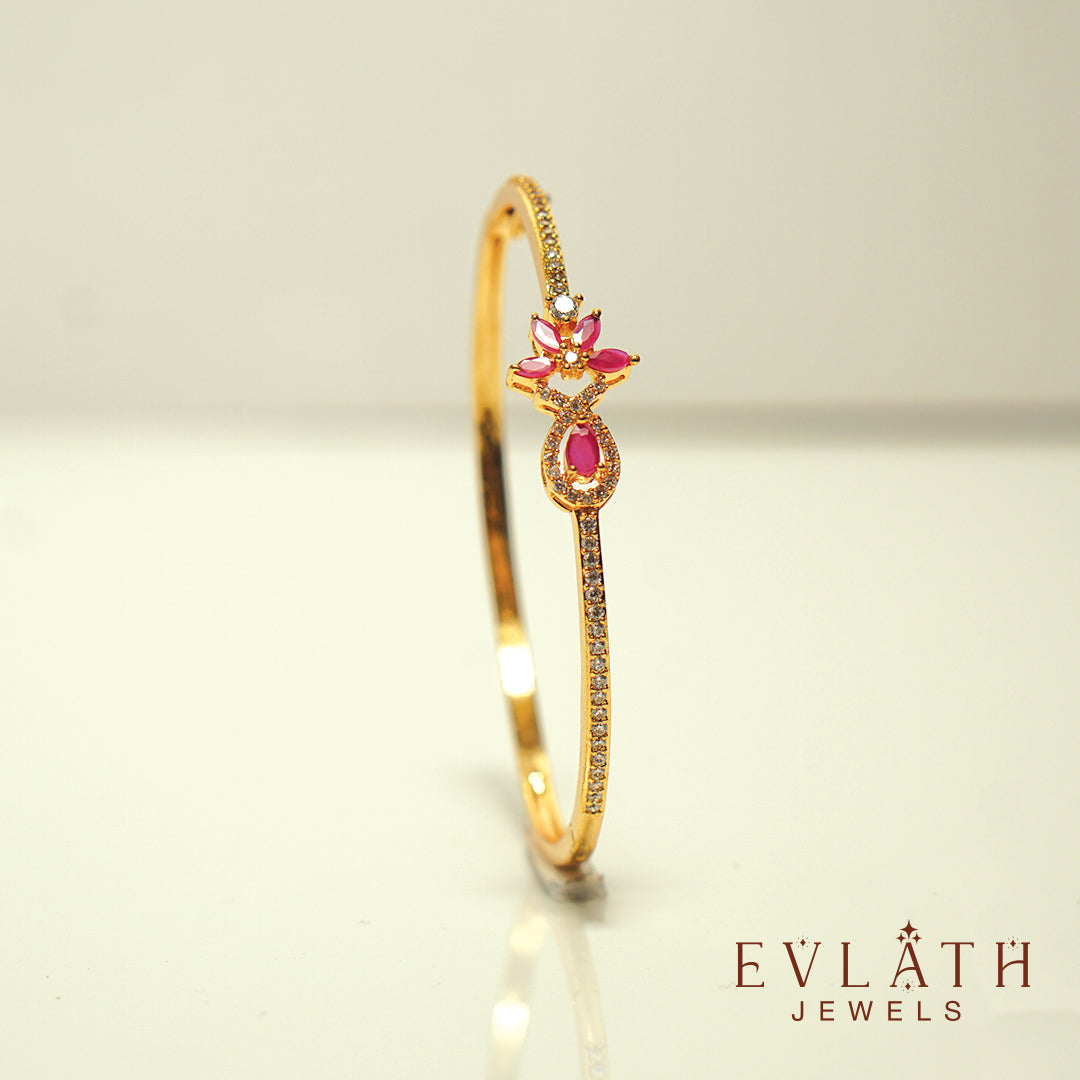 Premium Gold-Plated AD and Ruby Stone-Studded Opal Bangles – Evlath Jewels