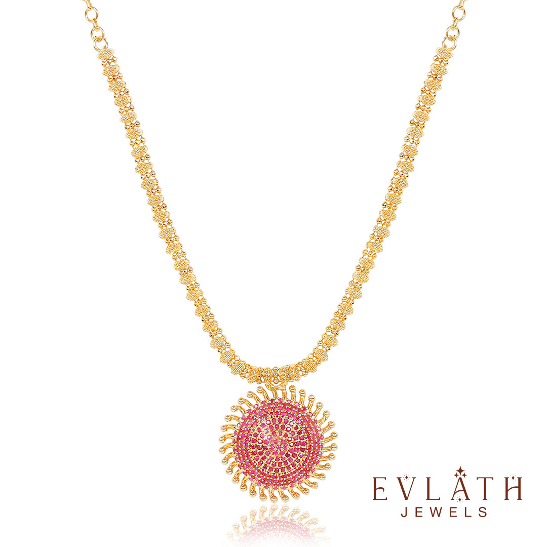 Premium quality gold-plated Radiant Sunbeam Ruby Stone pendant set - Evlath Jewels